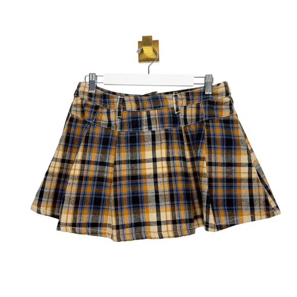 Free People Serena Micro Skort Plaid Skirt Undershorts Yellow Gray Sz 12 NWT - Picture 6 of 11